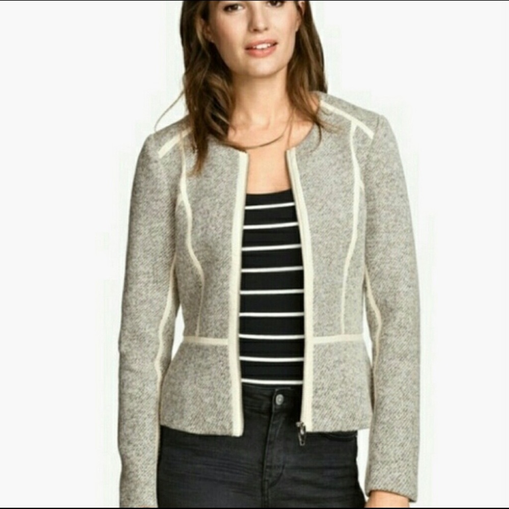 H&M Knit & Vegan Leather Zipper Moto Jacket Size 8